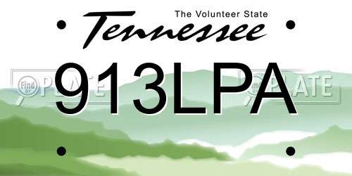 913LPA Tennessee License Plate