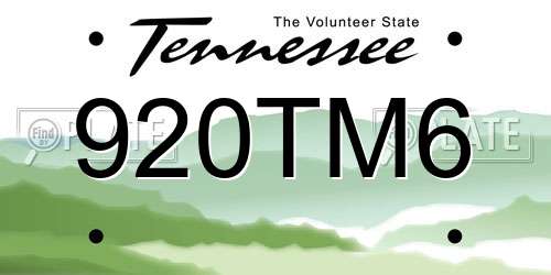 920TM6 Tennessee License Plate