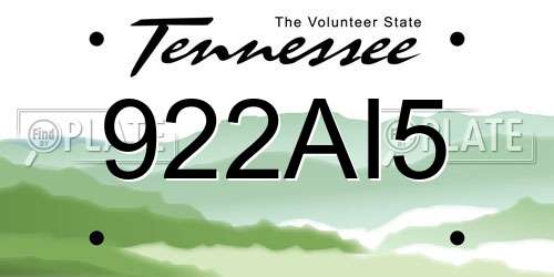 922AI5 Tennessee License Plate
