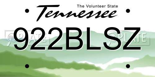 922BLSZ Tennessee License Plate
