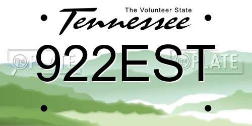 922EST Tennessee License Plate