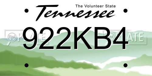 922KB4 Tennessee License Plate