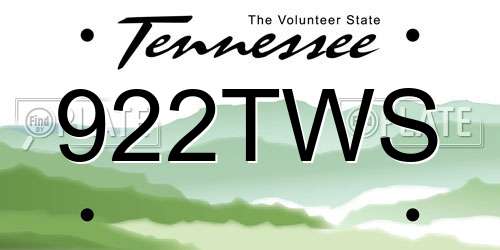 922TWS Tennessee License Plate