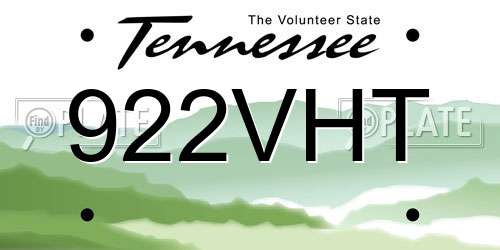922VHT Tennessee License Plate