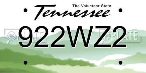 922WZ2 Tennessee License Plate