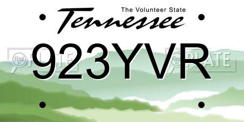 923YVR Tennessee License Plate
