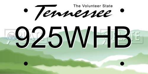 925WHB Tennessee License Plate