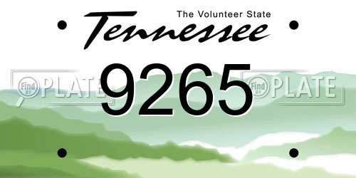 9265 Tennessee License Plate