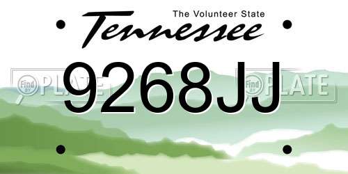 9268JJ Tennessee License Plate