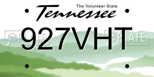 927VHT Tennessee License Plate