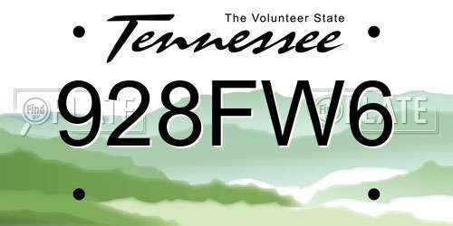 928FW6 Tennessee License Plate