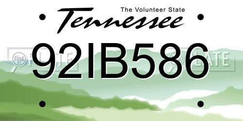 92IB586 Tennessee License Plate