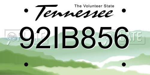 92IB856 Tennessee License Plate