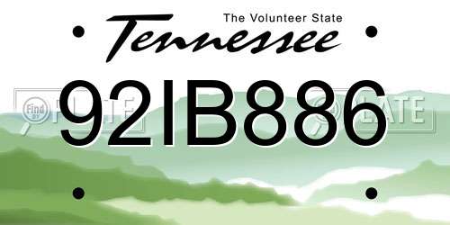 92IB886 Tennessee License Plate