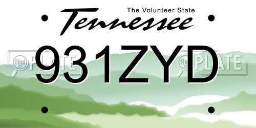 931ZYD Tennessee License Plate