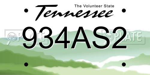 934AS2 Tennessee License Plate
