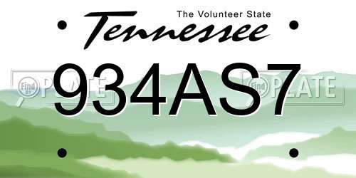 934AS7 Tennessee License Plate