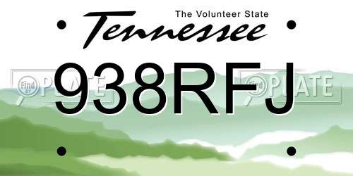 938RFJ Tennessee License Plate