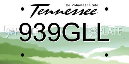 939GLL Tennessee License Plate