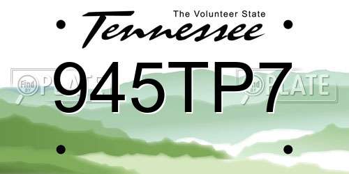945TP7 Tennessee License Plate