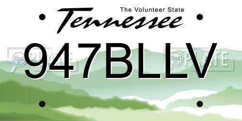 947BLLV Tennessee License Plate