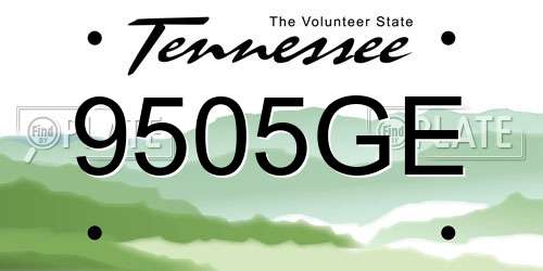 9505GE Tennessee License Plate