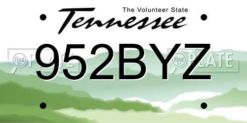 952BYZ Tennessee License Plate