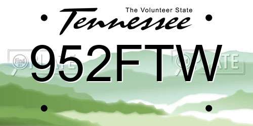 952FTW Tennessee License Plate