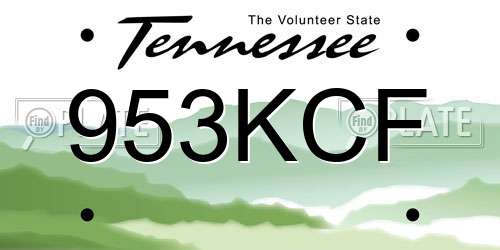 953KCF Tennessee License Plate