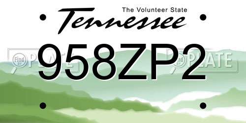 958ZP2 Tennessee License Plate