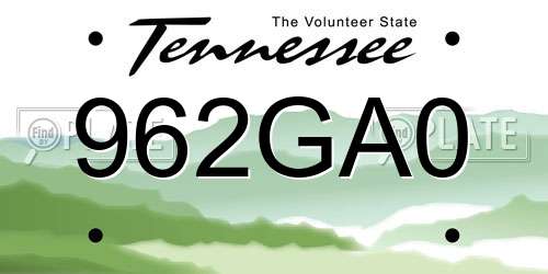 962GA0 Tennessee License Plate