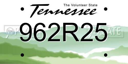 962R25 Tennessee License Plate