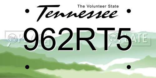 962RT5 Tennessee License Plate