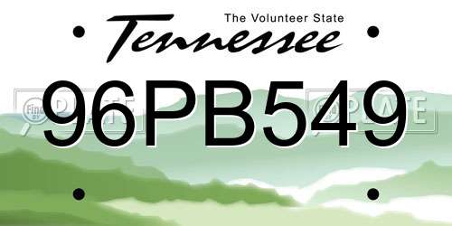 96PB549 Tennessee License Plate