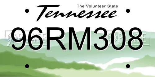 96RM308 Tennessee License Plate