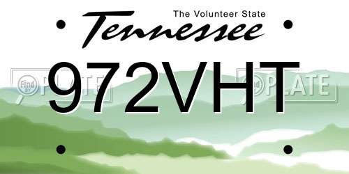 972VHT Tennessee License Plate