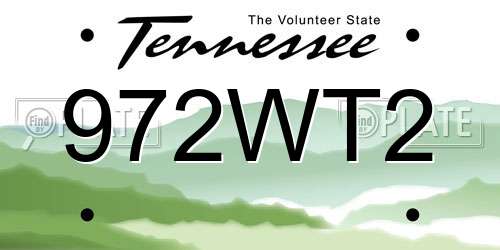 972WT2 Tennessee License Plate