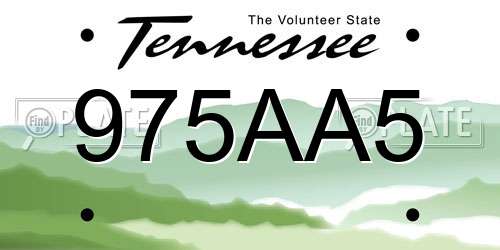 975AA5 Tennessee License Plate