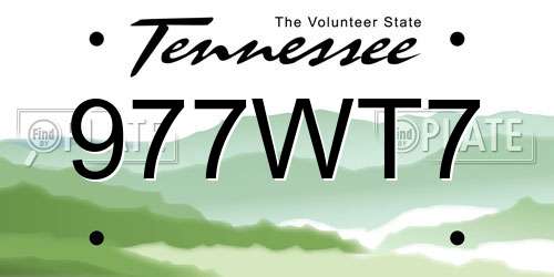 977WT7 Tennessee License Plate