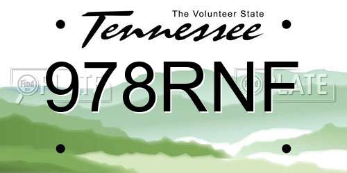 978RNF Tennessee License Plate