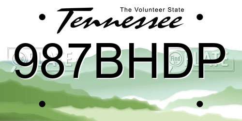 987BHDP Tennessee License Plate
