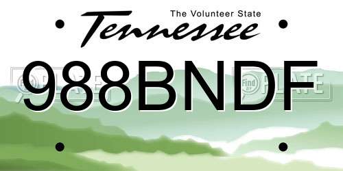 988BNDF Tennessee License Plate