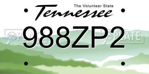988ZP2 Tennessee License Plate