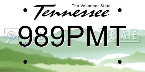 989PMT Tennessee License Plate