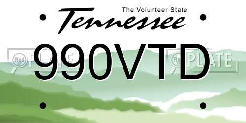 990VTD Tennessee License Plate