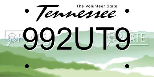 992UT9 Tennessee License Plate
