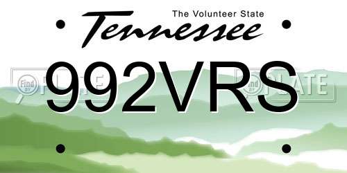 992VRS Tennessee License Plate