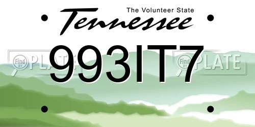993IT7 Tennessee License Plate