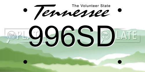 996SD Tennessee License Plate