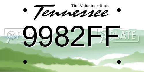 9982FF Tennessee License Plate